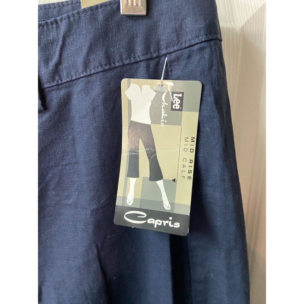 Lee Linen Blend Cropped Pants Size 14 straight Leg Front Tie Navy Blue Size 14 - Picture 3 of 13